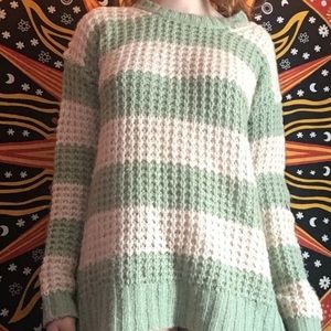 Green and Off-White striped waffle knit sweater